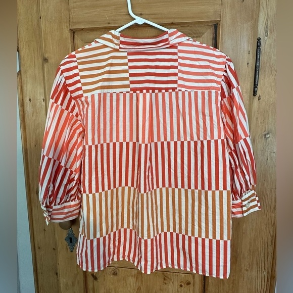 Who What Wear Cool Striped Button Down Shirt W/Statement Sleeves Like New Size L - Picture 2 of 9